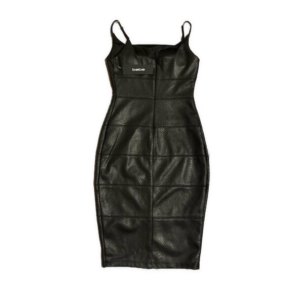 Bebe New Solid Black Vegan Faux Snakeskin Tank Bodycon Mini Dress Xs - Picture 2 of 7